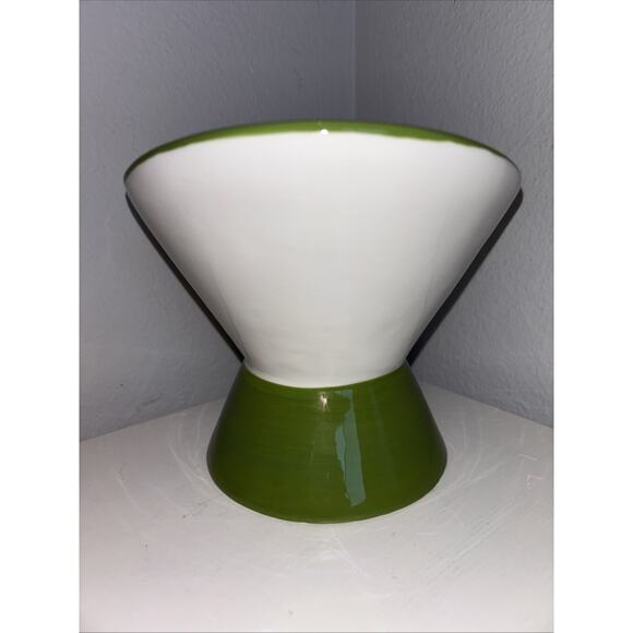 “Meow-tini" Cat Drinking Water Food Tall Bowl Hand Painted Colorful Olive CUTE! - Picture 3 of 3